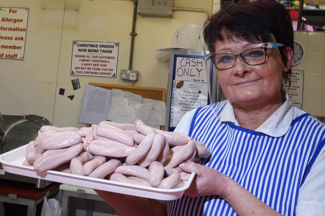 Elaine Boyd from Matthew Baron and Sons butchers stall.