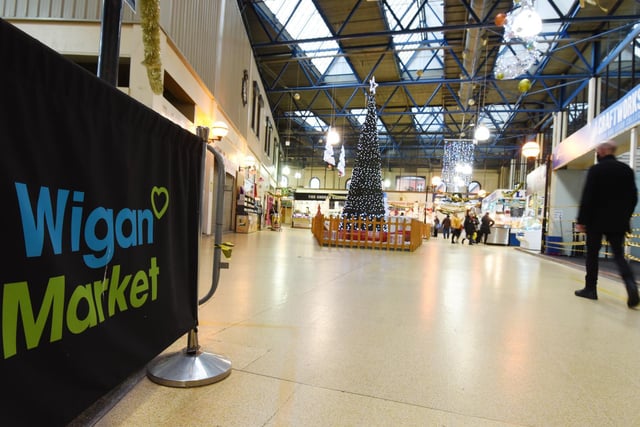 Inside Wigan indoor market.