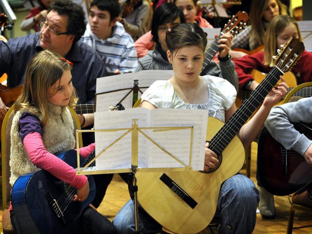 Youngsters tune up as they prepare for the gala concert at the Spa Grand Hall in Scarborough.