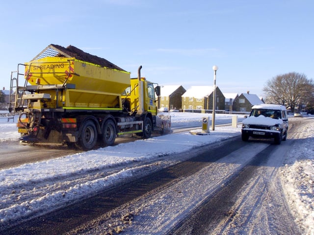 A snowplough on Scarborough Road in Seamer helps to keep the roads passable after snow hit the area.their bags at Sainsbury’s.
