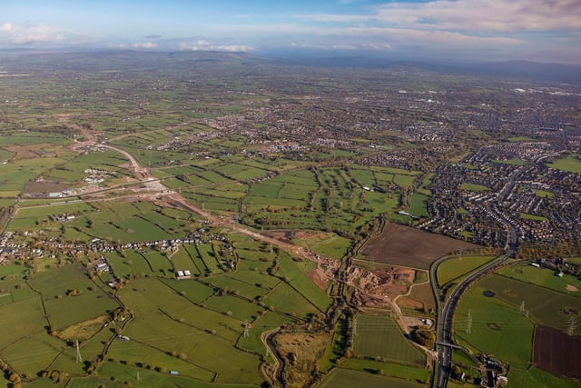Preston end of the Preston Western Distributor, close to the A583 & A5085 junction in the bottom right of the picture - late October 2020 (image - Costain)