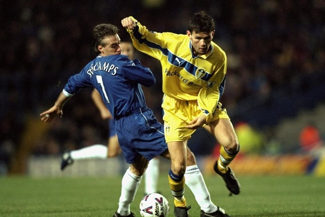 Eirik Bakke turns away from Chelsea's Didier Deschamps during the FA Carling Premiership clash at Stamford Bridge in December 1999. Leeds won 2-0.