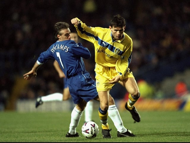 Eirik Bakke turns away from Chelsea's Didier Deschamps during the FA Carling Premiership clash at Stamford Bridge in December 1999. Leeds won 2-0.