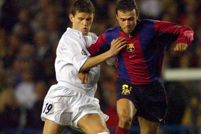 Eirik Bakke and Barcelona's Luis Enrique fight for the ball during their Champions League clash at Elland Road in October 2000.