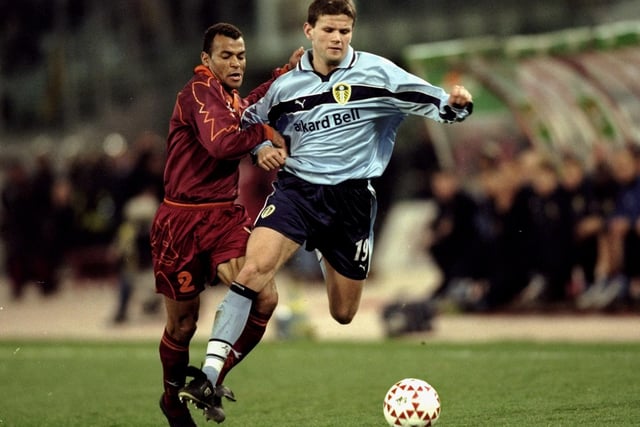 Eirik Bakke takes on AS Roma's Cafu during the UEFA Cup fourth round first leg clash at the Stadio Olimpico in March 2000. The game finished goalless.