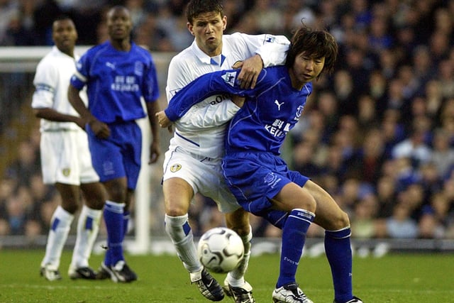 Everton's Li Tie shields the ball from Eirik Bakke during the FA Barclaycard Premiership clash at Elland Road in November 2002. The Toffees won 1-0.