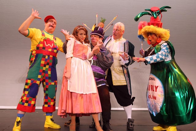Neil Hurst, Harriet Payne, Kev McGreevy, Reece Andrews and dame Adam Stafford, in the new panto, Beauty and the Beast at the Victoria Theatre, Halifax