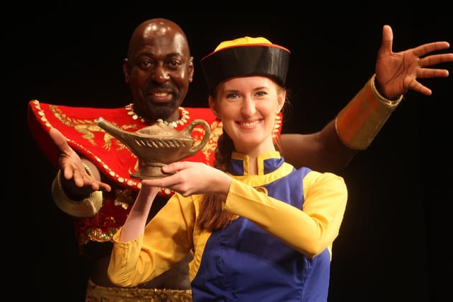 Clive Llewellyn as the Genie and Amy Gough as Aladdin.