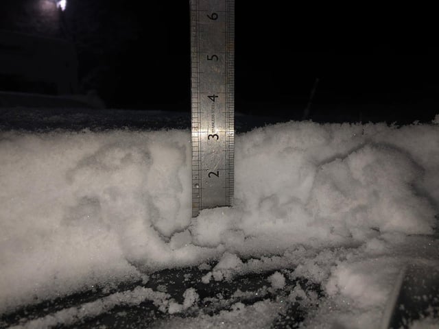 This photo shows how much snow came down in a short space of time - three inches was measured by morning
