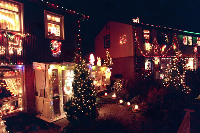 Three Houses on Queen's Park Drive, Castleford, trimmed for Christmas in December 1998.