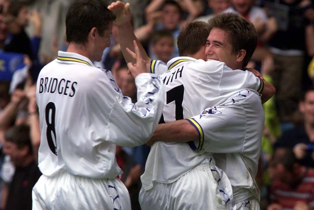 Harry Kewell doubled Leeds United's lead on 37 minutes with a breathtaking arched-back header after David Batty's cross bounced in the area.