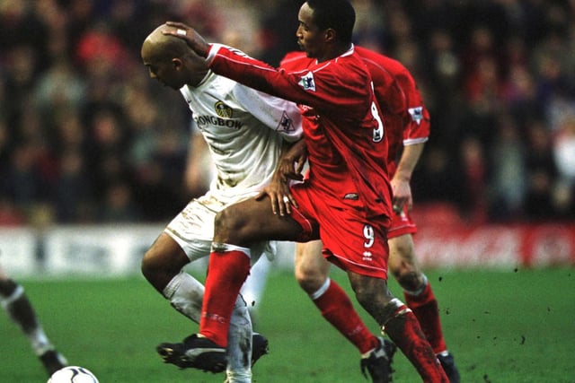 Olivier Dacourt battles with Middlesbrough's Paul Ince at the Riverside in February 2002.