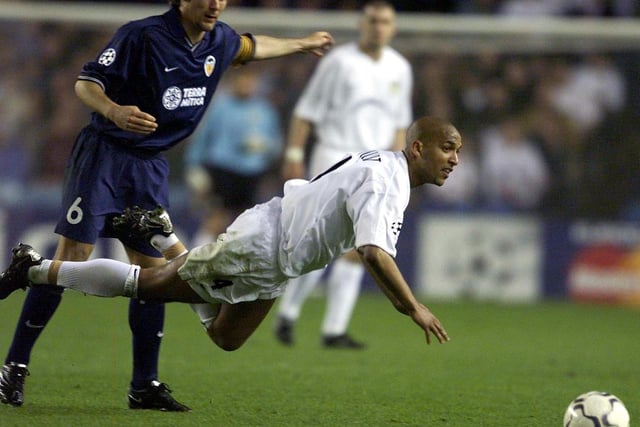 Oliver Dacourt is fouled Valencia's Mendieta during the Champions League semi -final first leg game at Elland Road in May 2001.