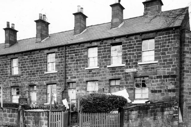 March 1966. Odd and even numbered houses on Hutton's Row. These houses had gardens to the front and windows but no doors to the rear. They were included in slum clearance plans for the Green Road area.