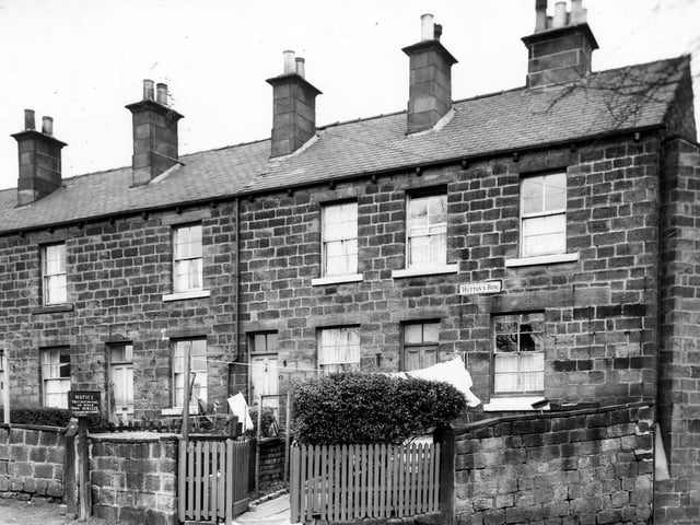 March 1966. Odd and even numbered houses on Hutton's Row. These houses had gardens to the front and windows but no doors to the rear. They were included in slum clearance plans for the Green Road area.