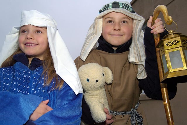 Mary (Claudia Todd) and shepherd (James Aston) ready for Scalby nativity at St Lawrence’s Church.