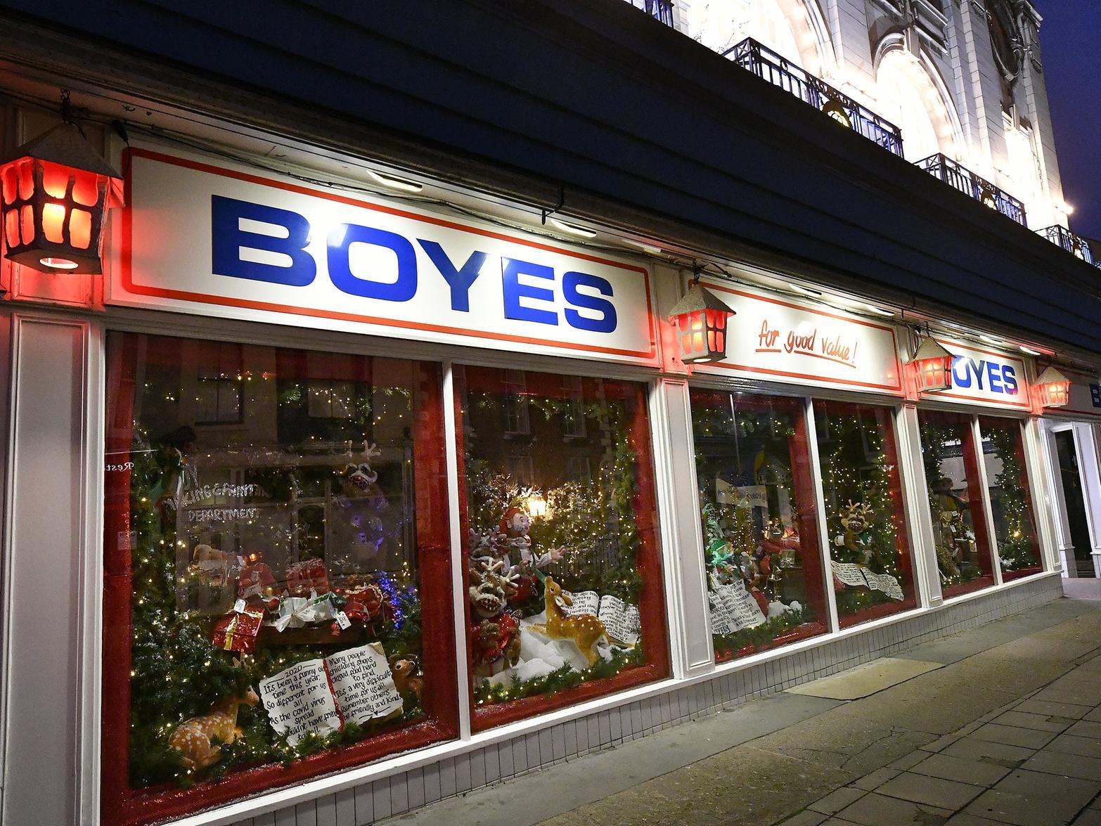 This years window display shines brightly in the dark.