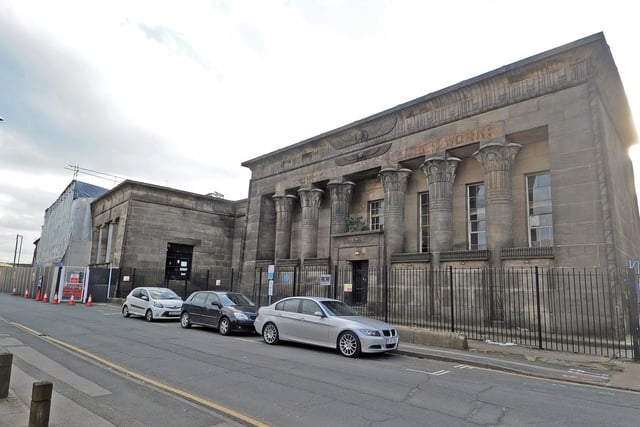 The Temple Works gate lodge in Marshall Street is in a poor condition, according to Historic England. Designed with advice from Bonomi, in the Egyptian style. The walls are stable, but it lacks a roof and the cornice has been damaged by rusting cramps. Discussions between Leeds Council, Histroic England and the Grade II listed building's owners are ongoing.