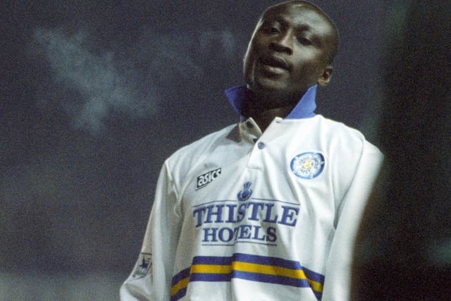 Tony Yeboah on his Leeds United debut against Queen's Park Rangers at Elland Road in Janjuary 1995.He came on for the last 10 minutes. Leeds won 4-0.
