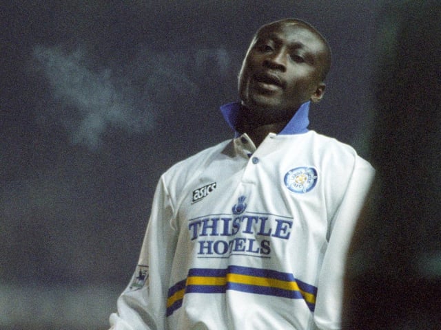 Tony Yeboah on his Leeds United debut against Queen's Park Rangers at Elland Road in Janjuary 1995.He came on for the last 10 minutes. Leeds won 4-0.