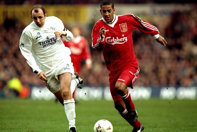 Gary McAllister hunts down Phil Babb during the FA Cup sixth round clash at Elland Road in March 1996. The game ended goalless.