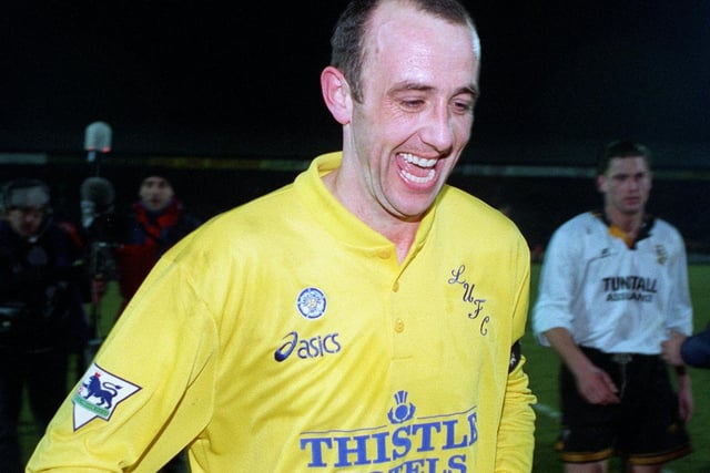 Gary McAllister celebrates at full time after his two goals at Vale Park in February 1996 saw off Port Vale to put Leeds into the sixth round of the FA Cup.