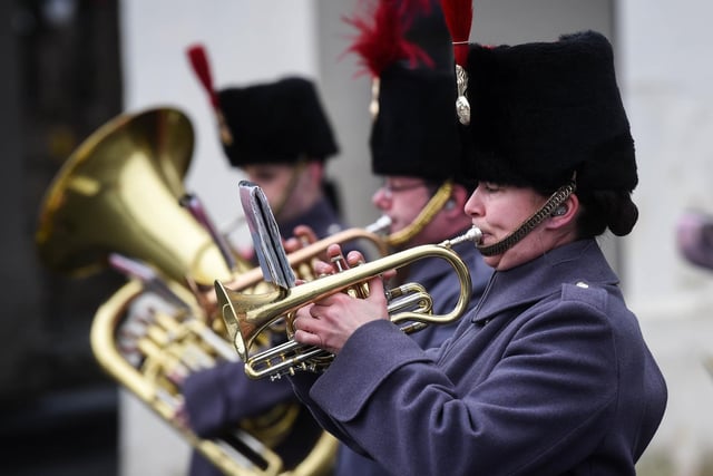 The Lancashire Artillery Volunteers band performed a socially distanced Christmas concert in front of the 18th century listed archway at Fulwood Barracks