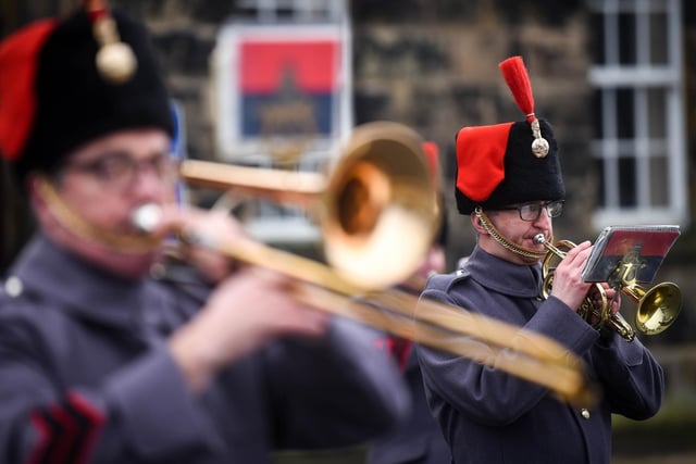 The Lancashire Artillery Volunteers band performed a socially distanced Christmas concert in front of the 18th century listed archway at Fulwood Barracks