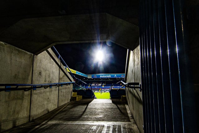 Elland Road under the lights ahead of kick-off as the new floodlights shine down.