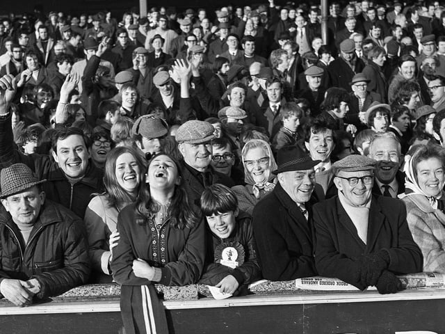 Wigan Athletic fans at the match against Rhyl in the FA Cup 4th qualifying round at Springfield Park on Saturday 6th of November 1971. Wigan won the match 2-1 with goals from Graham Oates and Billy Sutherland.