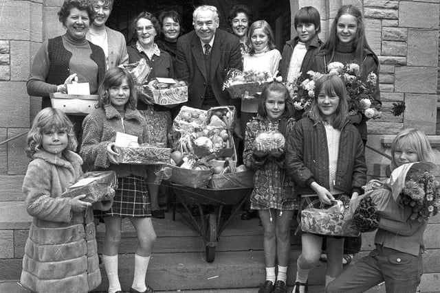 Harvest Festival gifts distributed by Wigan youngsters in 1974