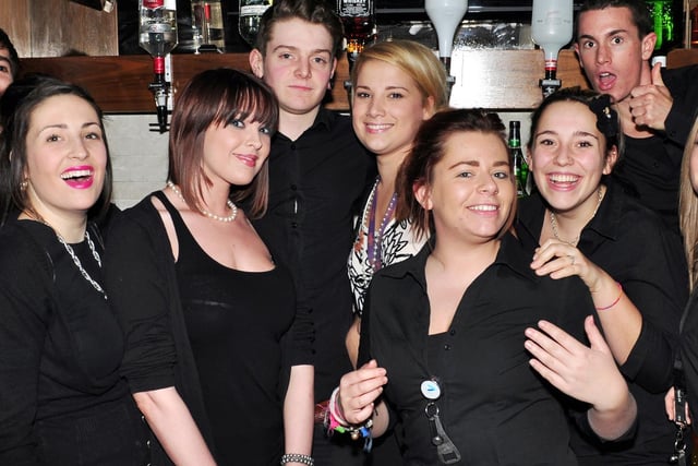 Blue Lounge staff Chloe, Jess, Nick, Shauna, Melissa, Joe, Jess, Tom and Dom, in 2010.