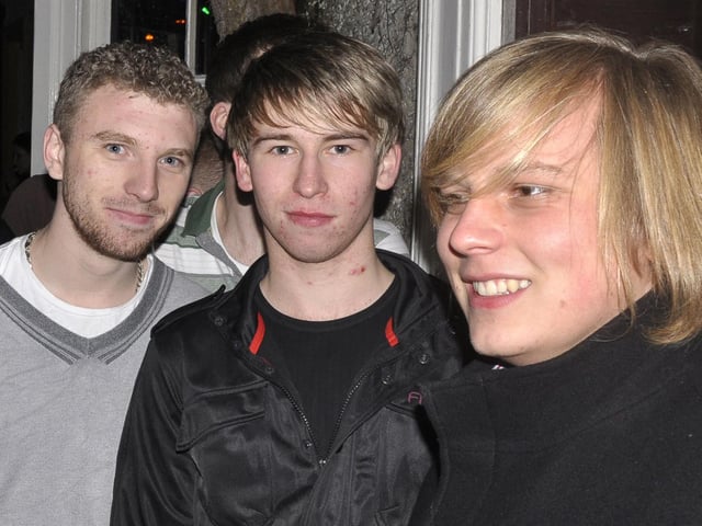 Tom, Dan and Jack outside The King's Head, Malton, in 2009.