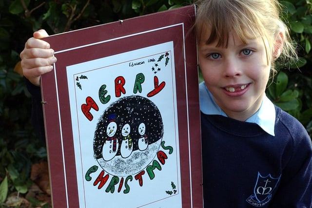 Young Bethany Hackett is pictured with her Christmas card design that won the Education Leeds Christmas Card competition for 2001. It was sent to the then Prime Minister Tony Blair.