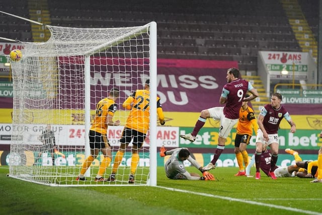 Chris Wood doubles the Clarets lead early in the second half, firing into the roof of the net from close range