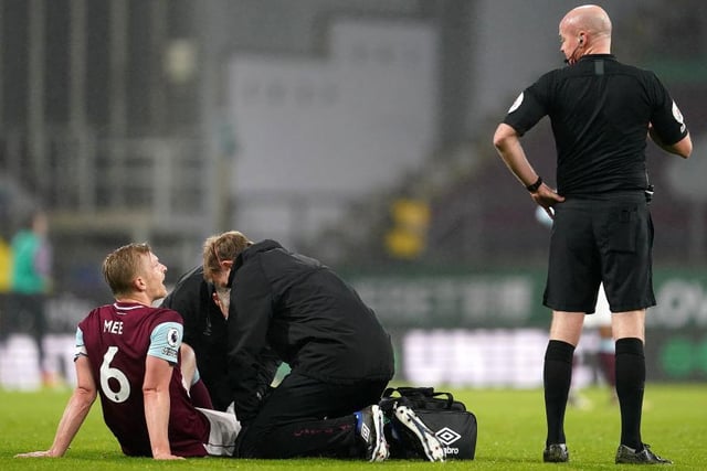 Ben Mee receives treatment after a last ditch challenge, which turned out he didn't need to make as his man was flagged offside