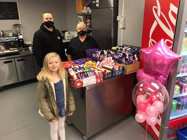 Ruby with Aaron and Wendy Pearce from Scott's Hot Roasts, who not only donated but were the drop off point for other people's generous donations.