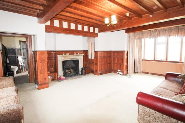 Wood panelling is a feature of the property