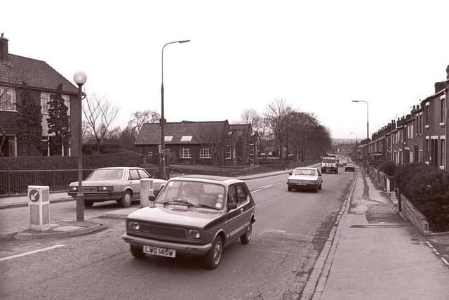 Castleford Road, Normanton, looks a little different today - if only for the amount of traffic! Can you spot the old Normanton library in this shot? Nostalgia March 1985