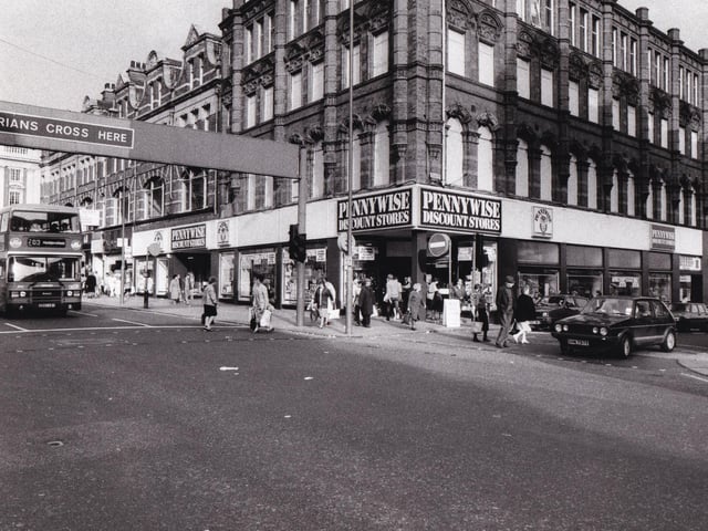 Pennywise on Vicar Lane - pictured in October 1985 - was popular with bargain-hunters.