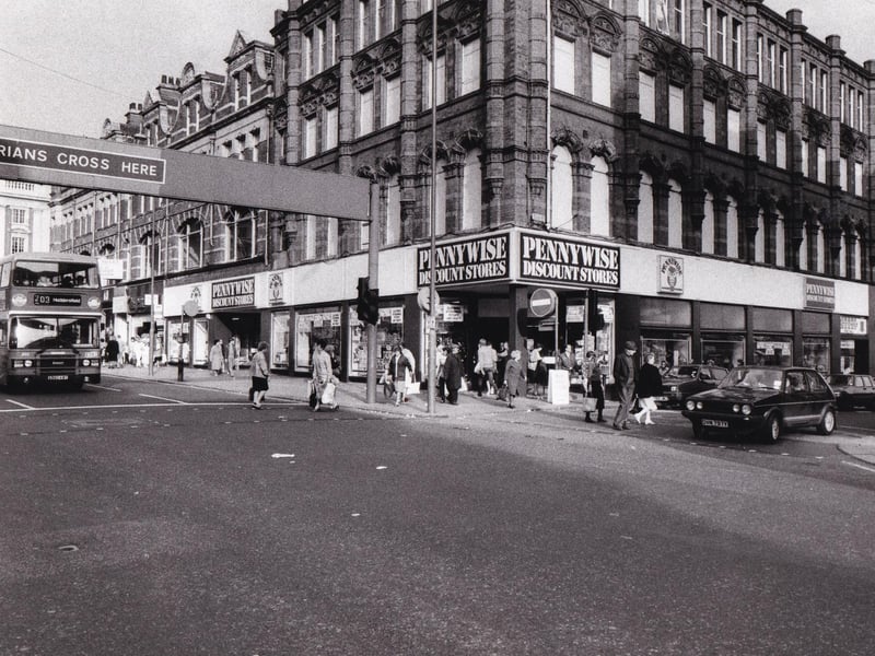 Pennywise on Vicar Lane - pictured in October 1985 - was popular with bargain-hunters.