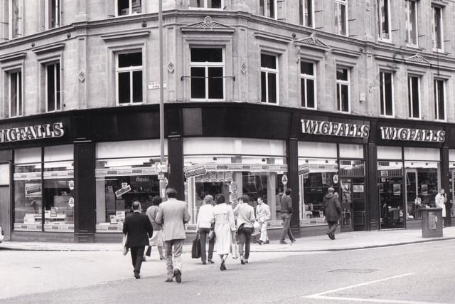 Do you remember TV and electrical specialist Wigfalls on the corner of Vicar Lane and Queen Victoria Street? Pictured in May 1981.