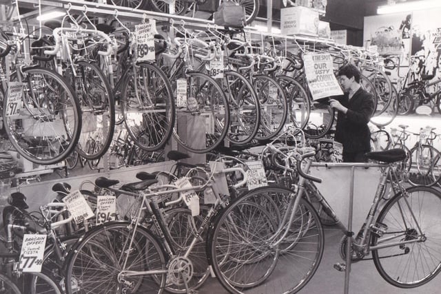 Inside the much-loved Watson Cairns bike shop on Lower Briggate pictured in July 1980.