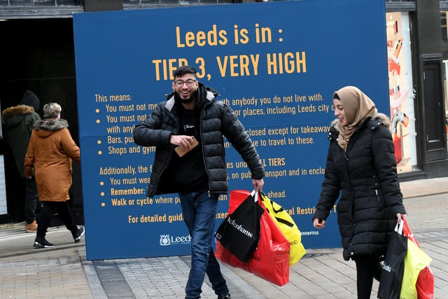 There are reminders in the city centre about the latest restrictions in Leeds.