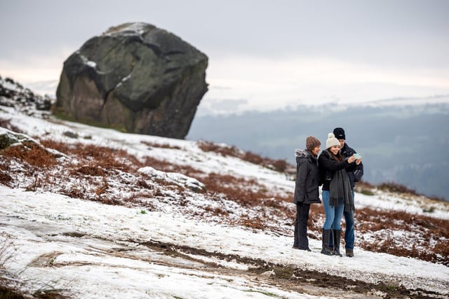 Residents enjoyed the snow on the Moor below the Cow and Calf Rocks