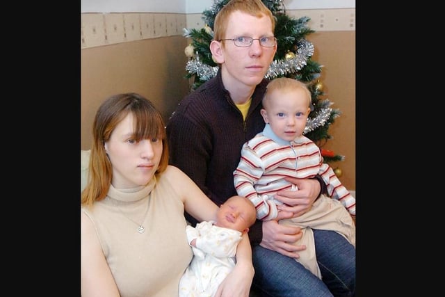 Christmas baby Daniel David Whiteley with parents Stephanie and Stuart and brother Max.