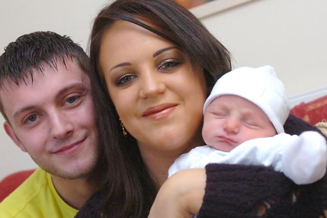 Baby Charlie Oliver Moran-Bailey with mum Rebecca Moran and dad Stuart Bailey.
