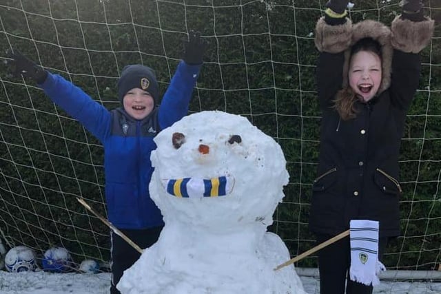 Natalie Carter shared this shot of her kids making a Leeds United snow-goalie!