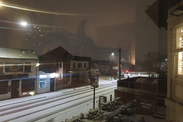This photo by Laura Simister shows the snow falling in Rothwell in the early hours