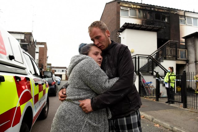 Rachel and Adam in shock after being trapped in the fire in Duke Street